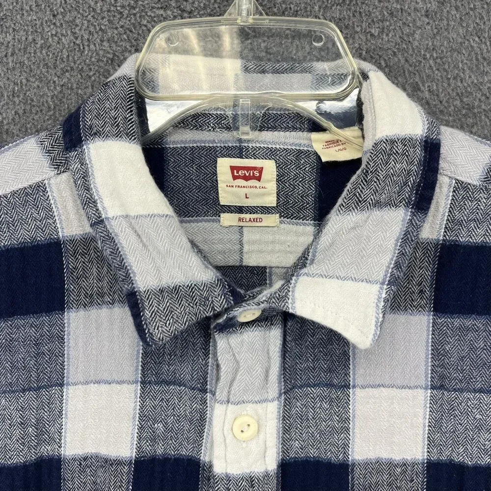 Levi's Shirt Mens Large Blue Plaid Flannel Relaxed Long Sleeve Button‎ Down